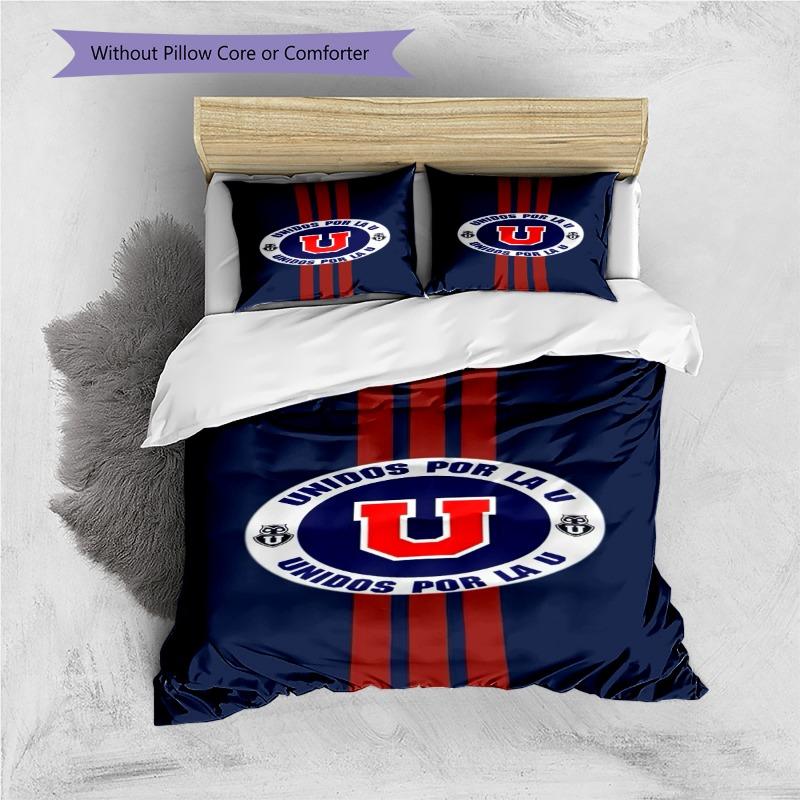 Unidos Por La U Club Logo Navy Red Stripe Print 3 Pieces Duvet Cover Set Chile Soccer Bedding Bedroom Home Decor Without Pillow Core Comforter