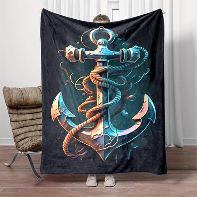 Cozy Nautical Anchor Throw Blanket - Soft Flannel, Reversible Design for All Seasons - Perfect for Bed, Sofa, Camping & Travel