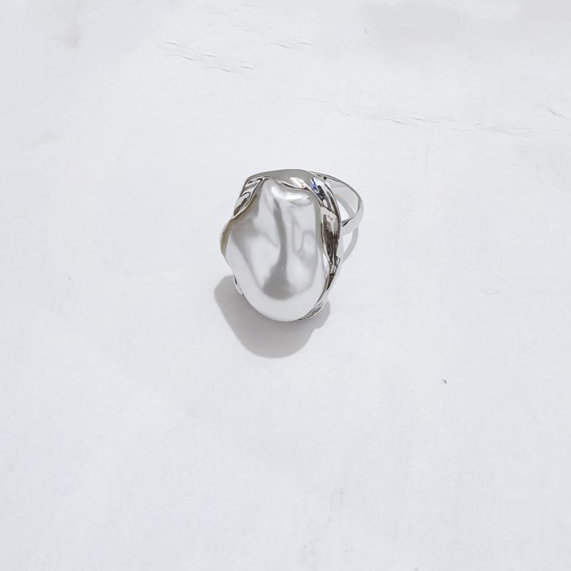 Alien Irregular Baroque Imitation Pearl Open Ring for Women, Geometric High-end Feeling Finger Jewelry Fashion Accessories resizable