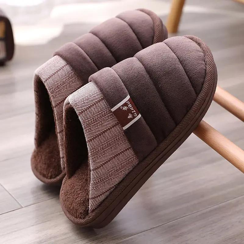 Plus Size 48 49 Waterproof Men Down Slippers Winter Indoor Fur Shoes Male Rubber Slides Floor Slippers Man Non-slip Warm Mules