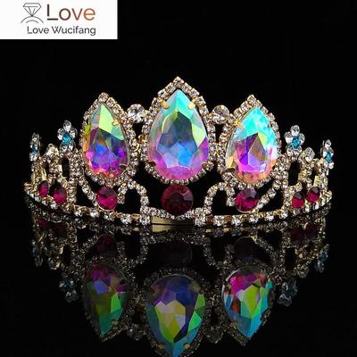 New Colorful Crystal Crown Wedding Bridal Women 'S Hair Accessories For Girls Birthday Fashion Headdress Bride Tiara Clip