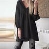 Women Casual Shirt V-Neck Pleated Lantern Long Sleeve Top Solid Color Loose Fit Mid-length Pullover Tops Streetwear