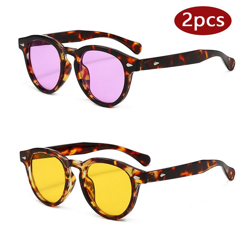 2pcs Vintage Punk Candy Color Oval Rivets Women Sunglasses Fashion High Quality Decorative Eyeglasses