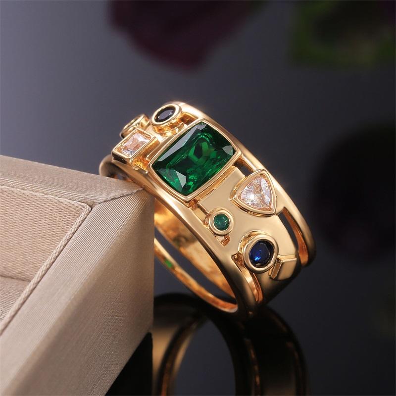 Gorgeous Gold Color Band Women Rings with Irregular Colorful Cubic Zirconia Wedding Party Jewelry Trendy Accessories Gift