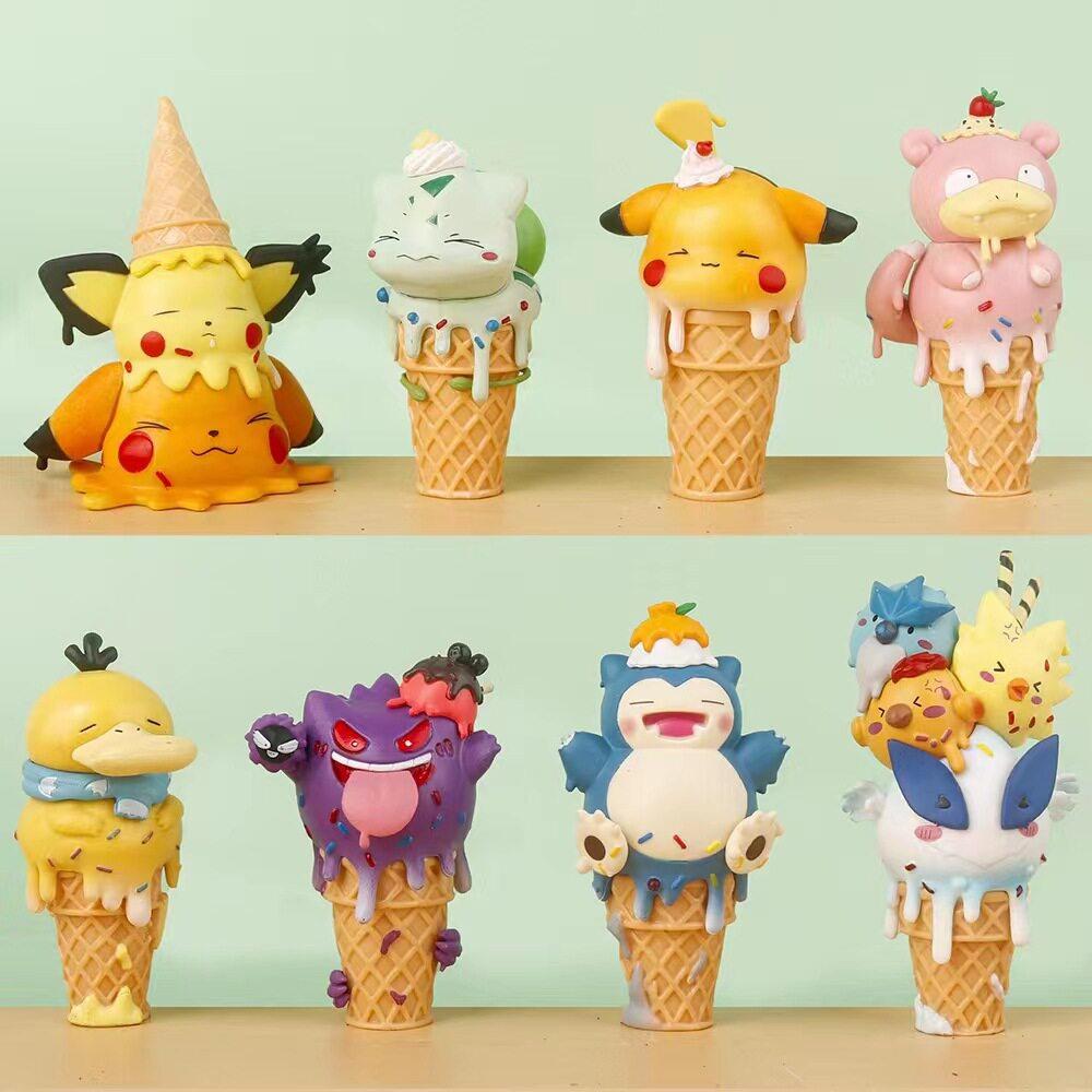 Anime Pok é Mon Ice Cream Cone Series Blind Box Psyduck Gengar Action Figure Cute Doll Model Toy Desktop Decoration Fans Gifts