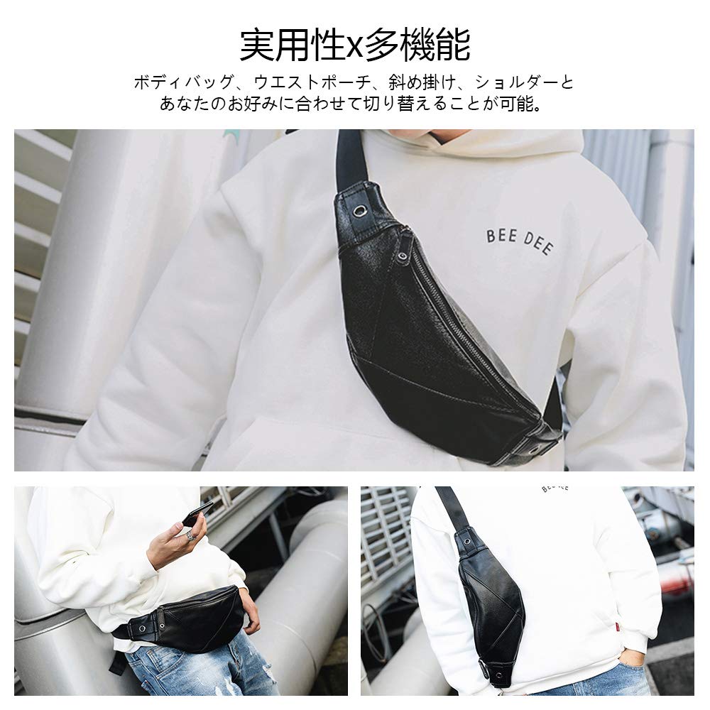 Whatna Leather Body Bag for Waist Crossbody Sports Leather Bag for Casual and Black 3-Way Bag/One-Shoulder Men, Pouch, Bag, Bag, Water-Repellent,