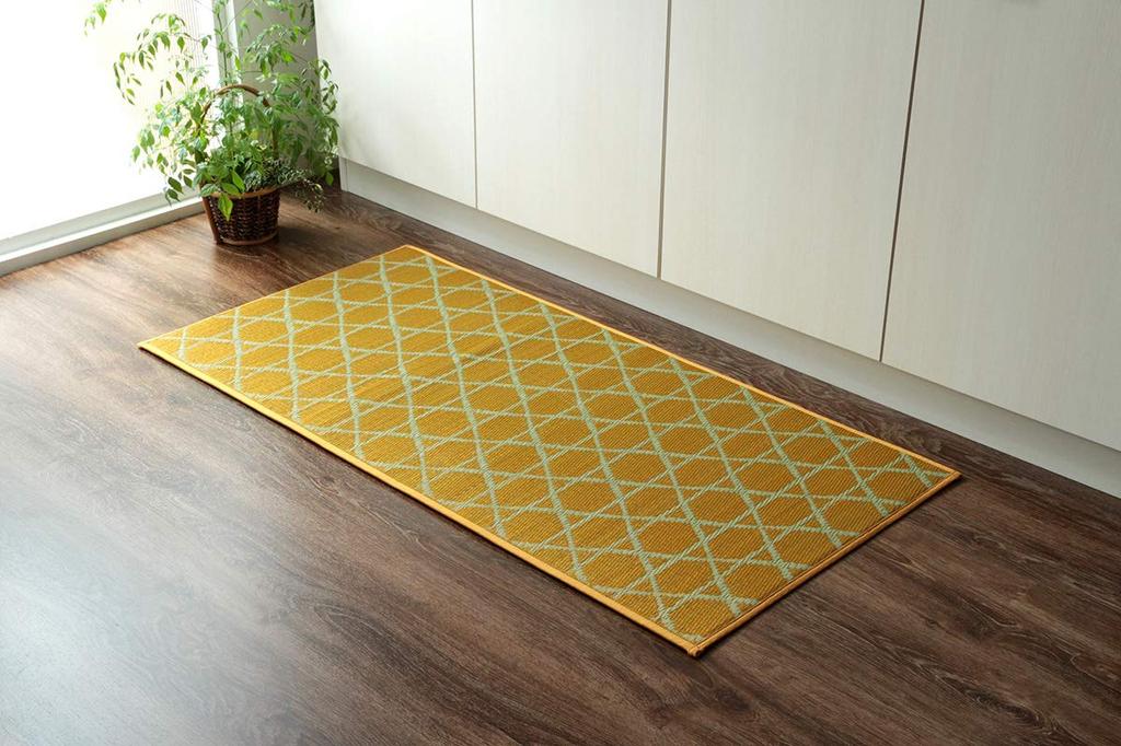 Ikehiko Rush Mat Kitchen 60 x Made in Japanese Modern Mat, Kagome, Approx. 180cm, Yellow, Japan, Non-Slip Processing, Simple, #8243630
