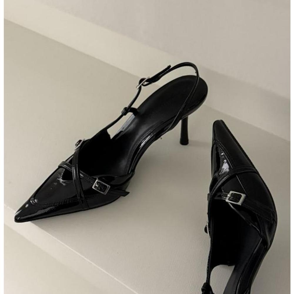 

Мода 2025 Новые женские джинсовые босоножки на каблуке с острым носком, туфли для офисной леди, красивые женские туфли на высоком каблуке, Sandalias Mujer 39 чёрный