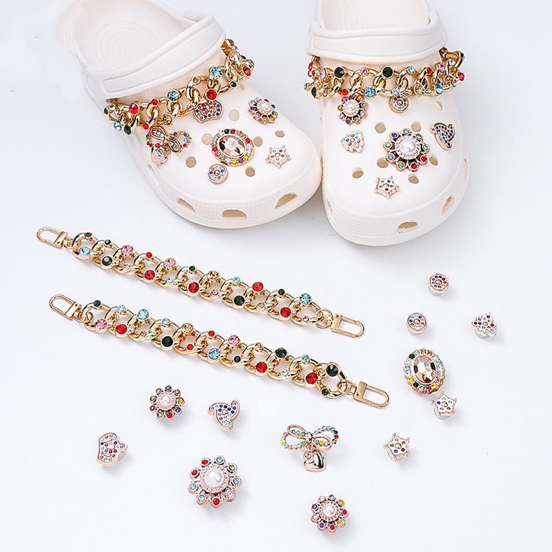Shoe Charms DIY Diamond Pearl Chain Gemstone Decoration Buckle Shoe Charm Accessories Kids Party Girls Gift