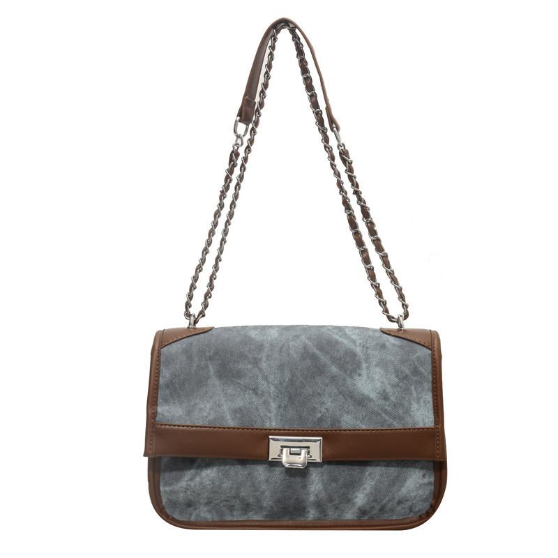Ielgy Retro Contrast Color Fashion Chain Messenger Bag Shoulder Underarm Small Square Bag
