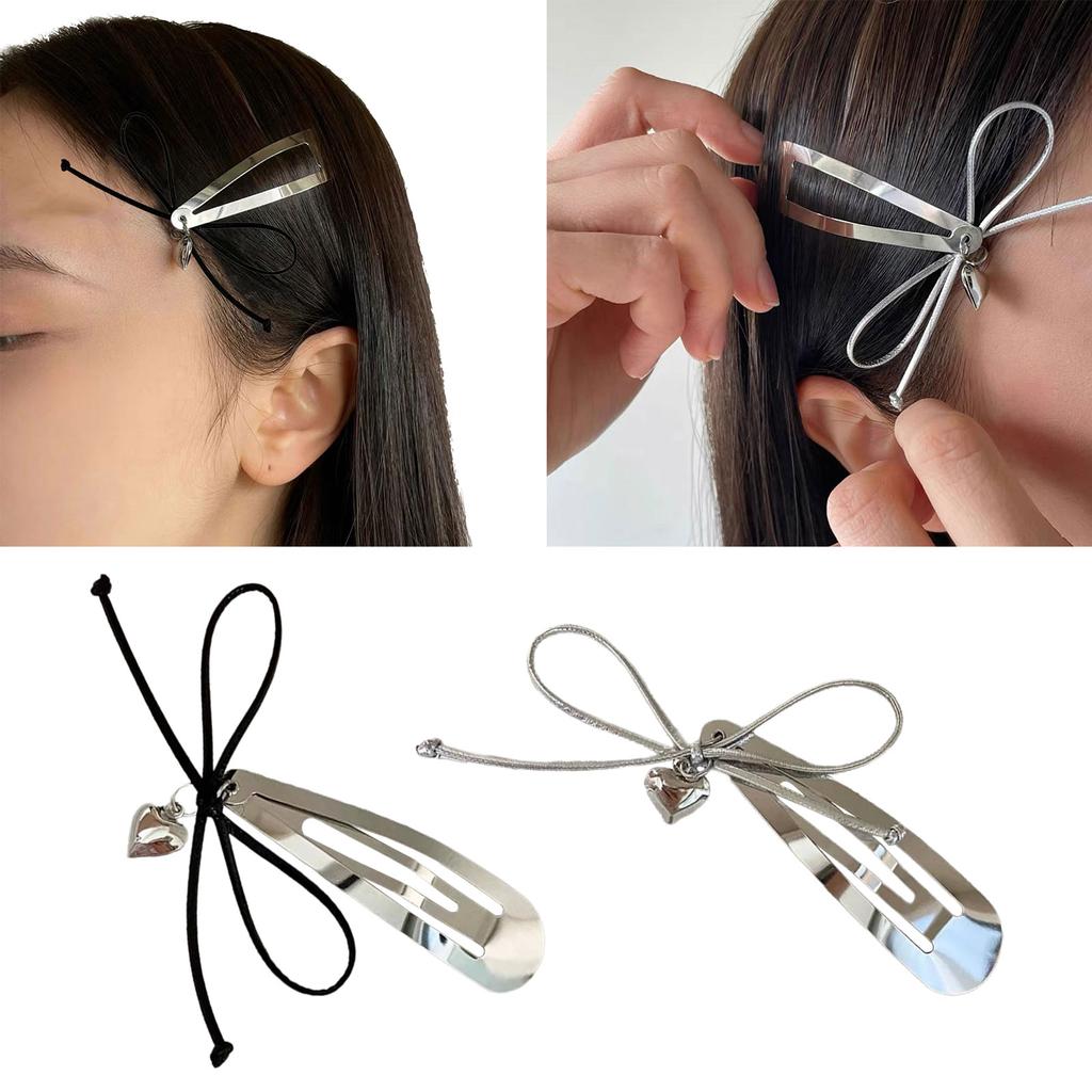 Bowknot Heart Pendant Hair Clip Metal Snap Barrette Colorful Hairpin for Women and Girls Fashionable Hair Accessory