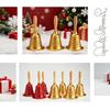 Christmas Iron Hand Bell Red Gold Embossed Pattern Wooden Handle for Holiday Gift Giving Restaurant Call Bell