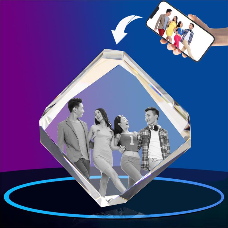 LED Heart-Shaped 3D Crystal Photo Engraving - DIY Laser Engraved White Crystal