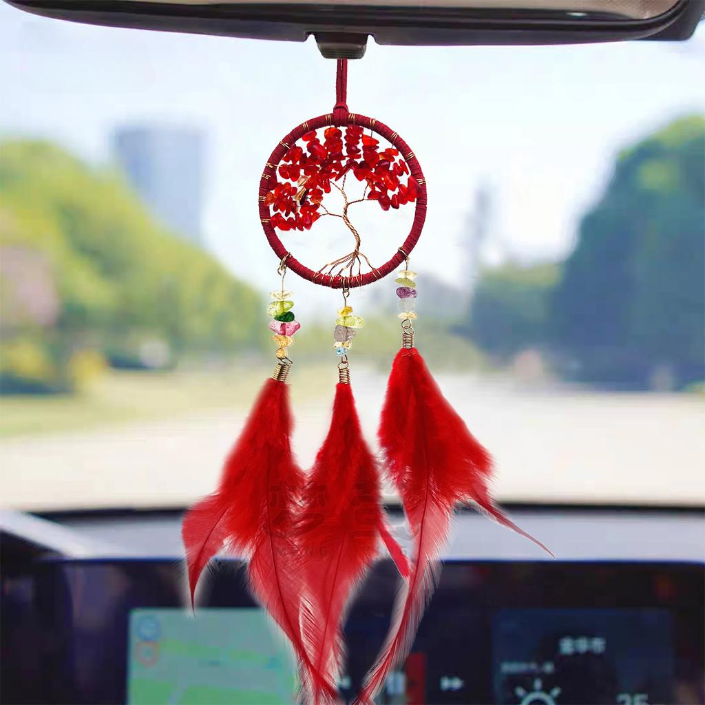 Crystal Wind Chime Dream Catcher Hand Knitting Feather Car Pendant Windbell Hanging Ornaments Window Curtain Pendant Home Decor