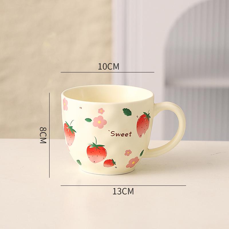 Cute Fruit Pattern Ceramic Mug Strawberry Coffee Cup Home Couple Water Cups Oatmeal Breakfast Mugs Valentine's Day Present