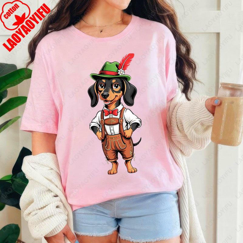 Funny Oktoberfest Cute Hat Dog German Beer Party Men Women Casual Tshirt Retro Fashion Cotton Tees New Autumn Winter Unisex Tops