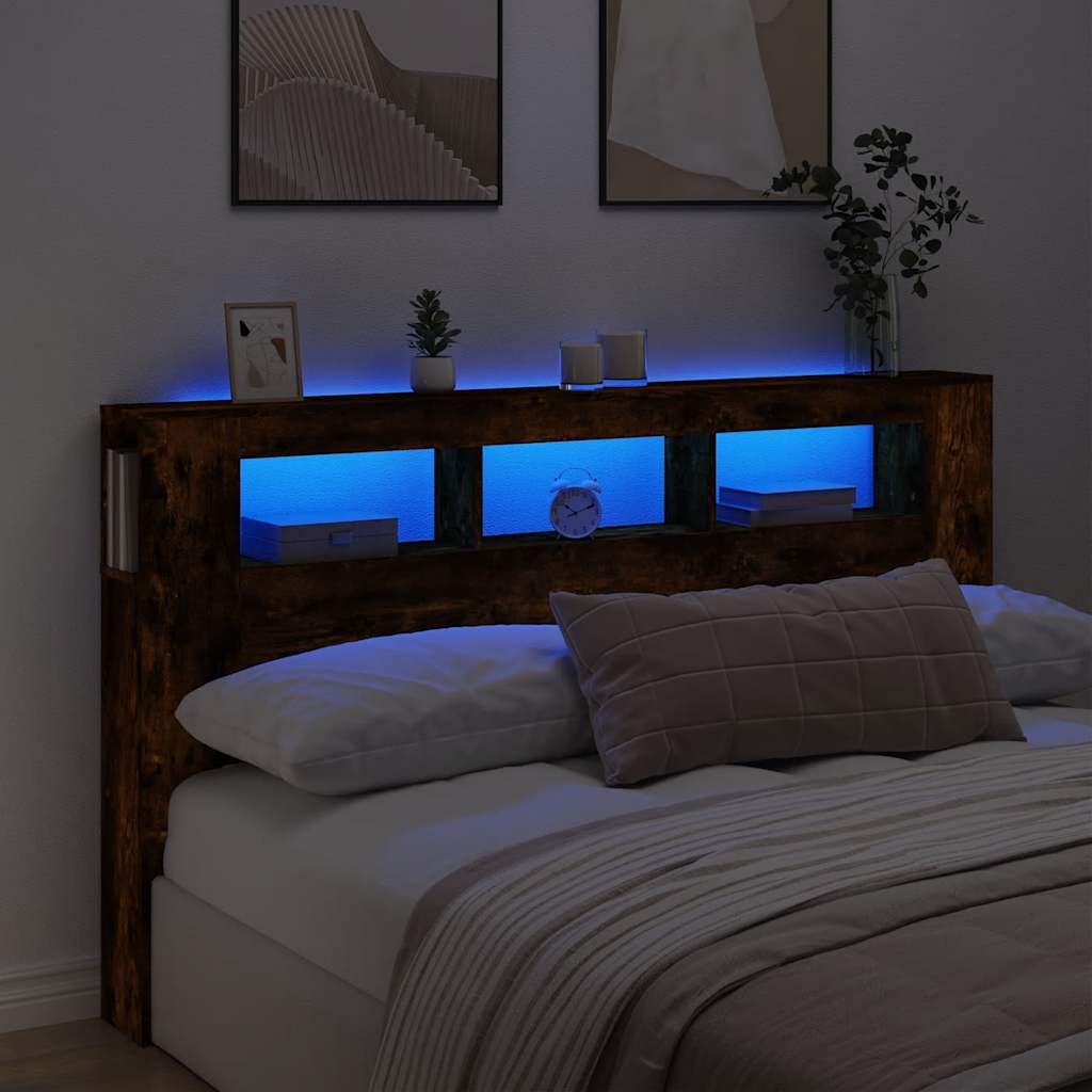 vidaXL LED-Kopfteil Räuchereiche 180x18,5x103,5 cm Holzwerkstoff braun