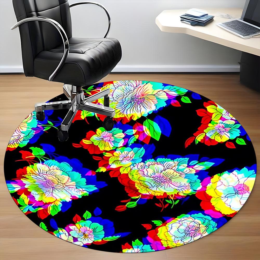1pc Floral Pattern Carpet, Round Non Slip Durable Large Size Office Carpet, Suitable for Office