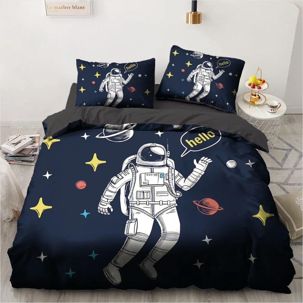 Cartoon Astronaut Outer Space Bedding Set Teens Boys Home 23 Piece Duvet Cover Set Pillowcase Single Twin King Quilt Cover Set