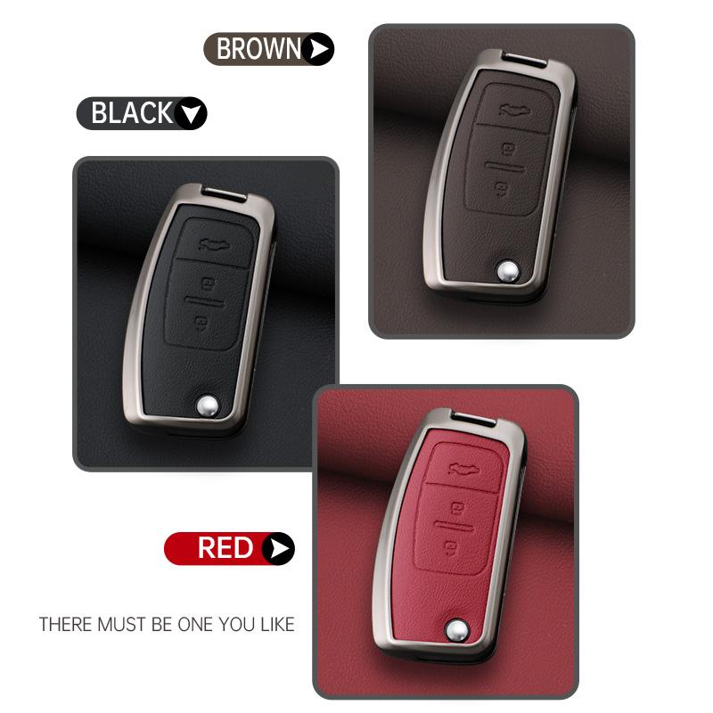 Car Zinc Alloy Leather Key Cases Holder Cover for Ford Focus 3 4 ST Mondeo MK3 MK4 Fiesta Fusion Kuga C-Max S-Max Accessories