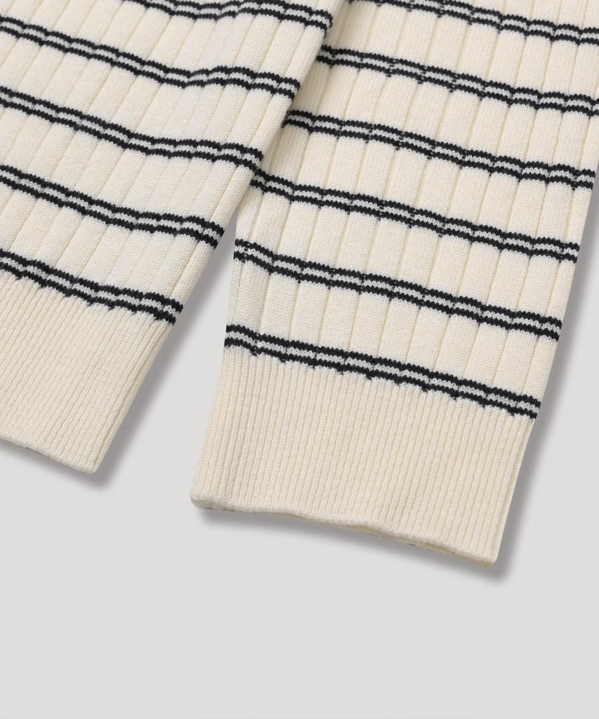 Nodu Block Stripe Round Knit Cardigan [Ivory]