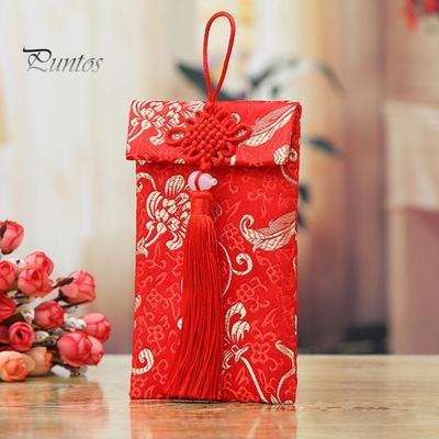 Roter Umschlag aus Kunstseide, chinesische Hochzeit, rote Tasche, Glücksgeld, Hongbao-Karte, Geldumschlag mit chinesischem Knoten für Neujahr, Frühlingsfest, Hochzeit