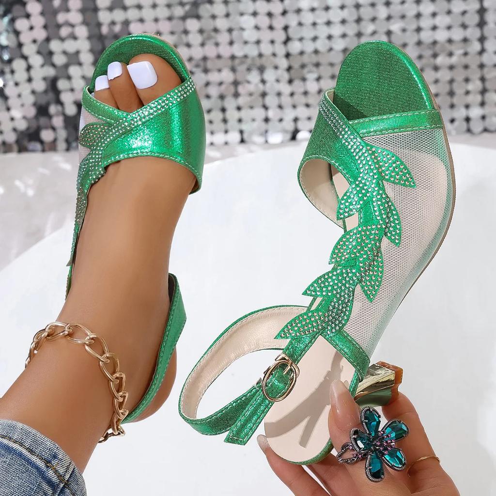 Fashion Women's Fashion Crystal High Heels Sandals Summer Peep Toe Buckle Strap High Heels Dress Shoes Party Wedding Shoes Luxury Pumps