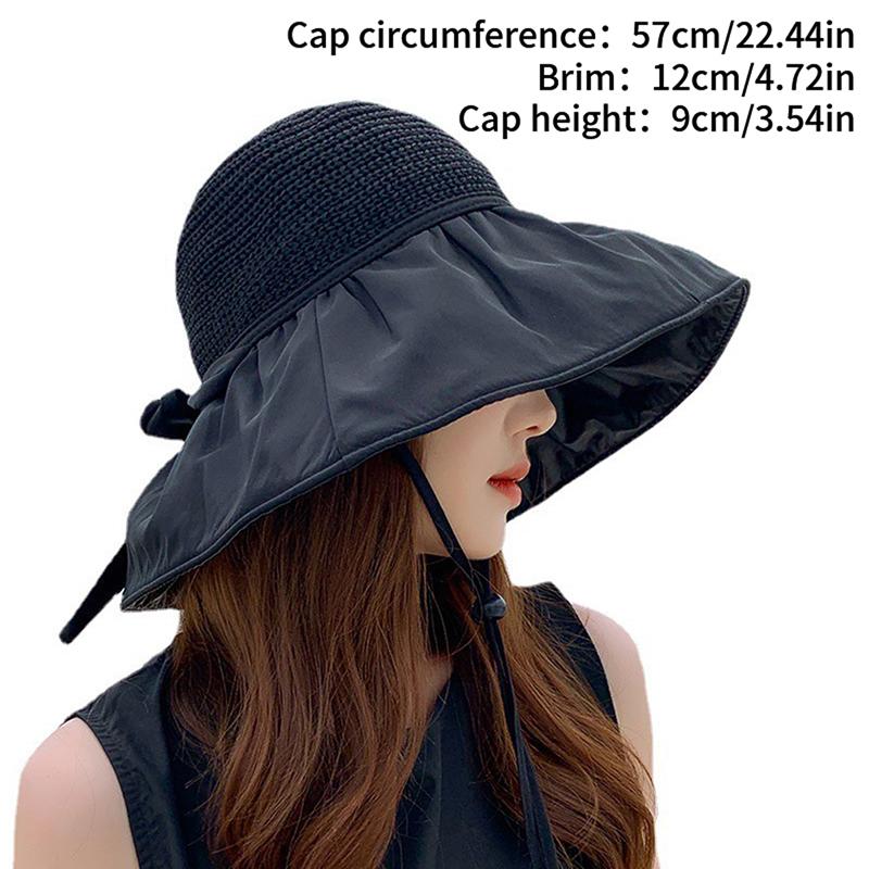 Summer  Women Bucket Hat Uv Protection Sun Hats Panama Cap Ponytail Caps