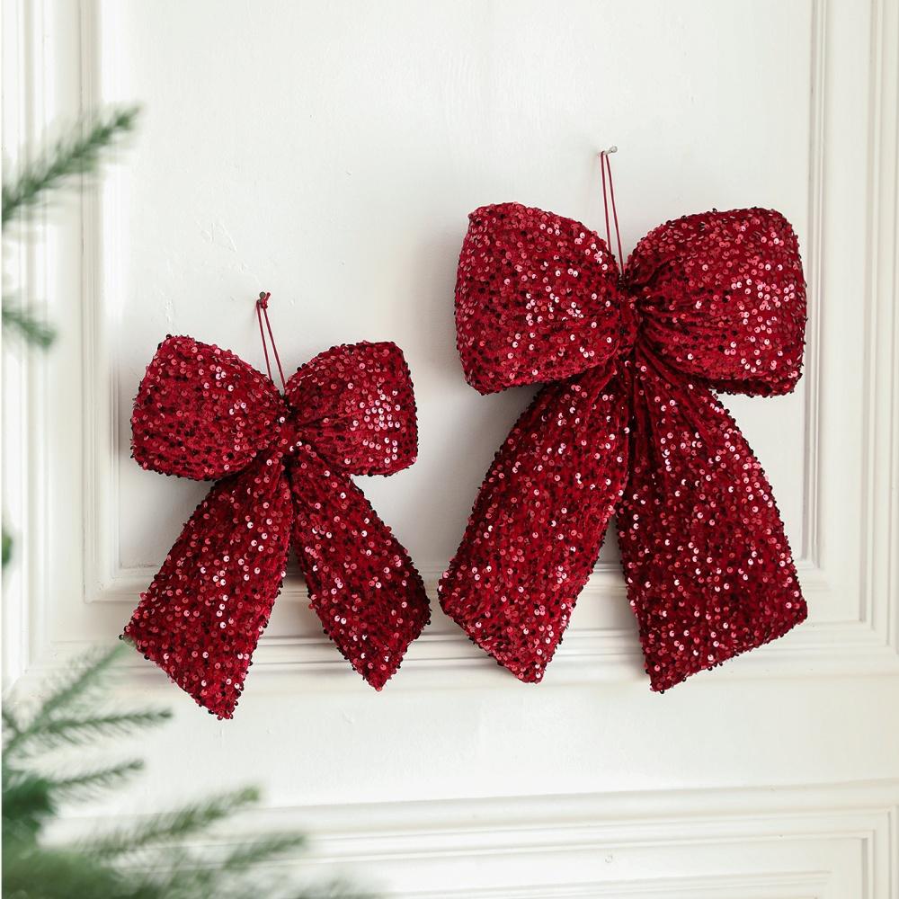Christmas Sequin Bow Ornament Festive Shiny Decor Accessory for Indoor Christmas Tree Holiday Party Home Decoration Favor