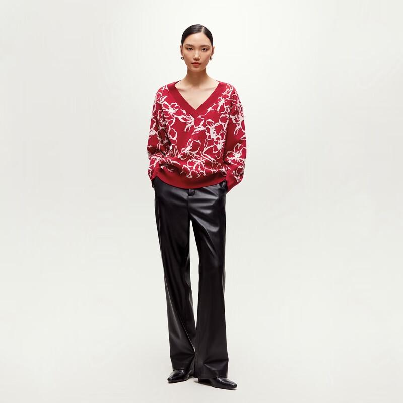 Veromoda V-Neck Floral New Chinese Style Knit Sweater