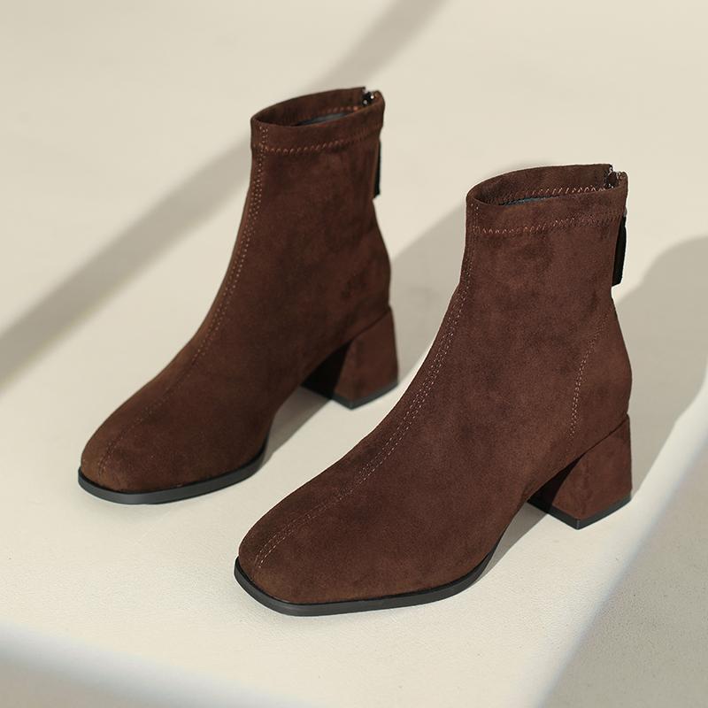 Autumn Winter Vintage Women Thick Heel Ankle Boots Street Style Square Toe Party Short Botas Mujer