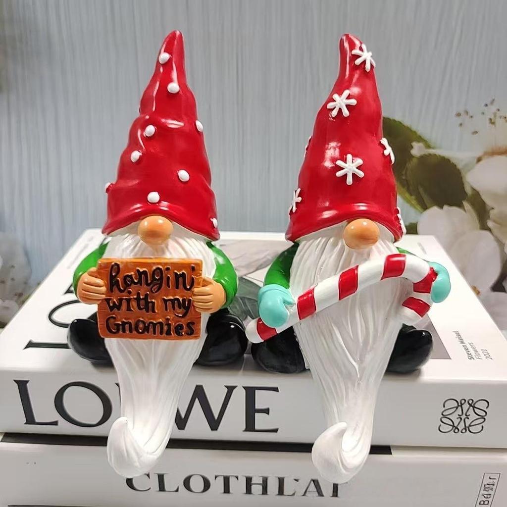 Creative Resin Christmas Gnome Ornament with White Beard for Desktop Decoration