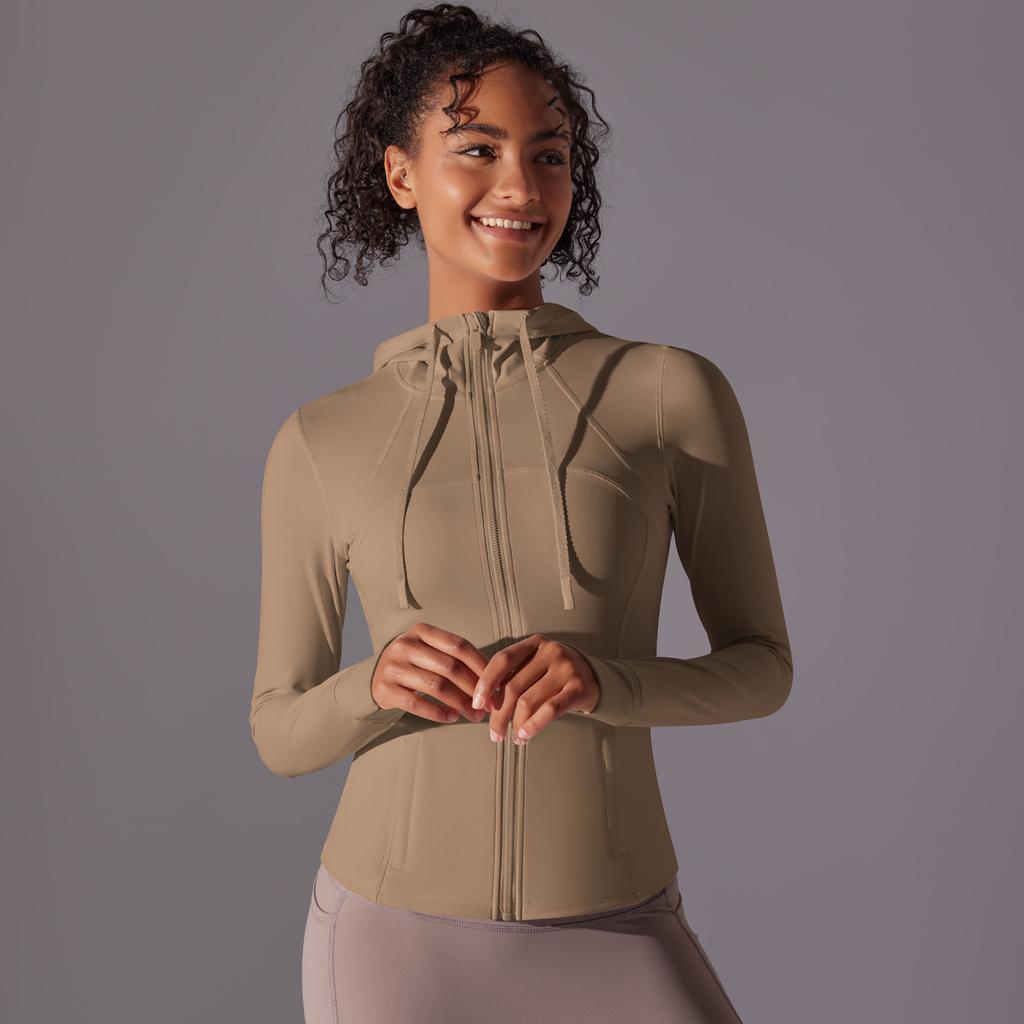 Outdoor Sun Protection Clothes, Tight Fitting Sports Running Fitness Tops, Yoga Clothes, UV Resistant Breathable Hooded Zipper Jacket