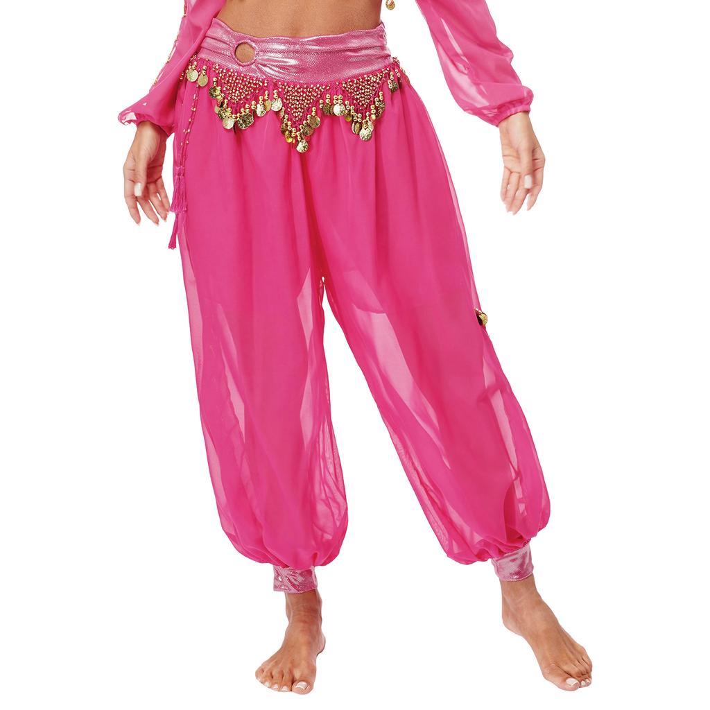 Women's Belly Dance Harem Pants Shiny Sequin Tassel Trouser Arabic Performance Loose Pants