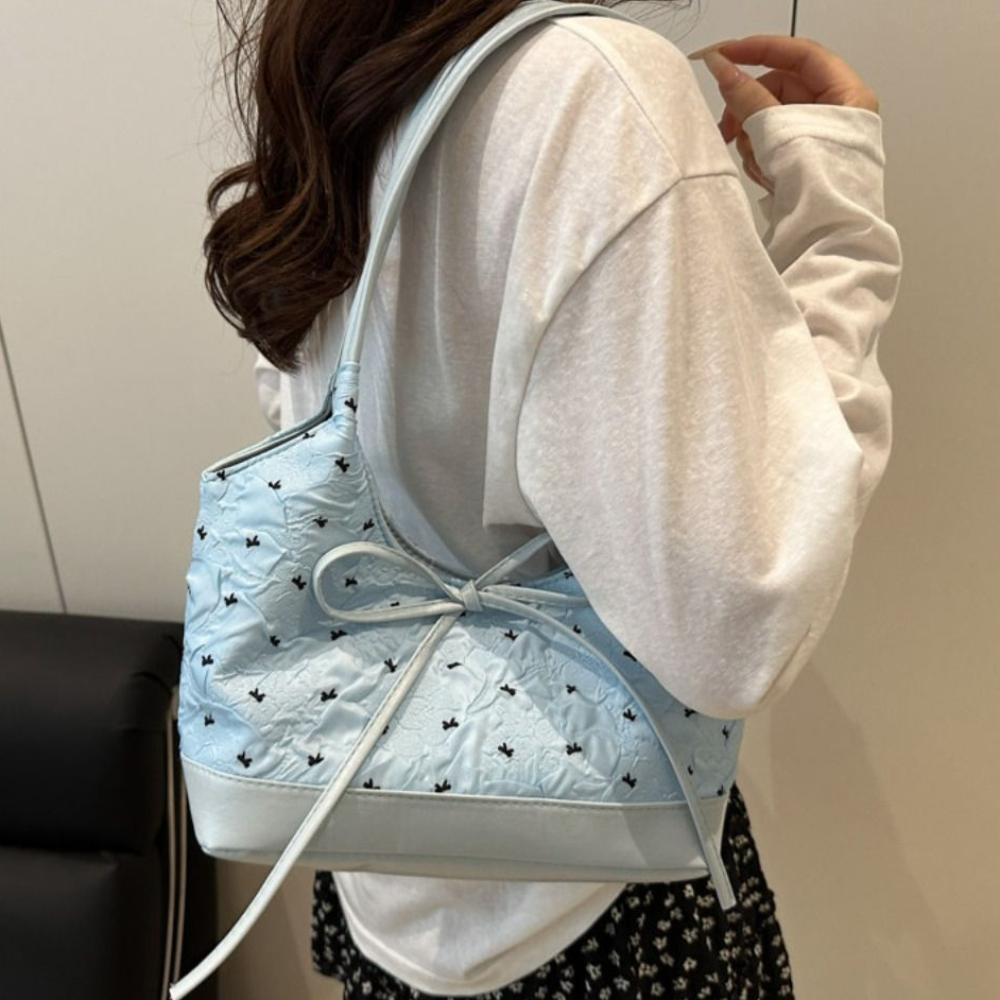 Y2K Bow Ribbon Shoulder Bag Sweet Tote Bag Trendy Armpit Bag  Female