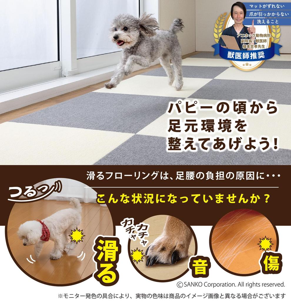 Sanko in Water Sanko Joint Large 45 x 45 10 Carpet Adsorption Tile Mat [Made Japan, Repellent, Deodorizing, Washable] Non-Slip Mat, Size, cm, Beige,