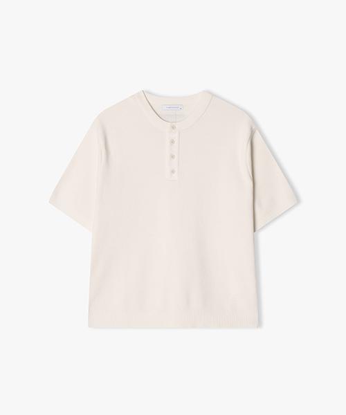 River Classy [25Ss] Llm51585 Ivory Solid Henley Neck Half Knit Top 95