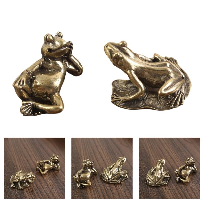 Carving Brass Frogs Miniature Statue Solid Design Decorative Accent Fengshuis Animal Figurine For Desk Shelf Living Room