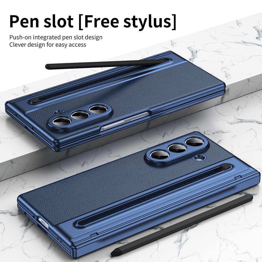 Vollständig stoßfeste Leder-Glas-Bildschirm-Kamera-Schutz-Handyhülle mit Stifthalter für Samsung W25 Z Fold 7 6 5 4