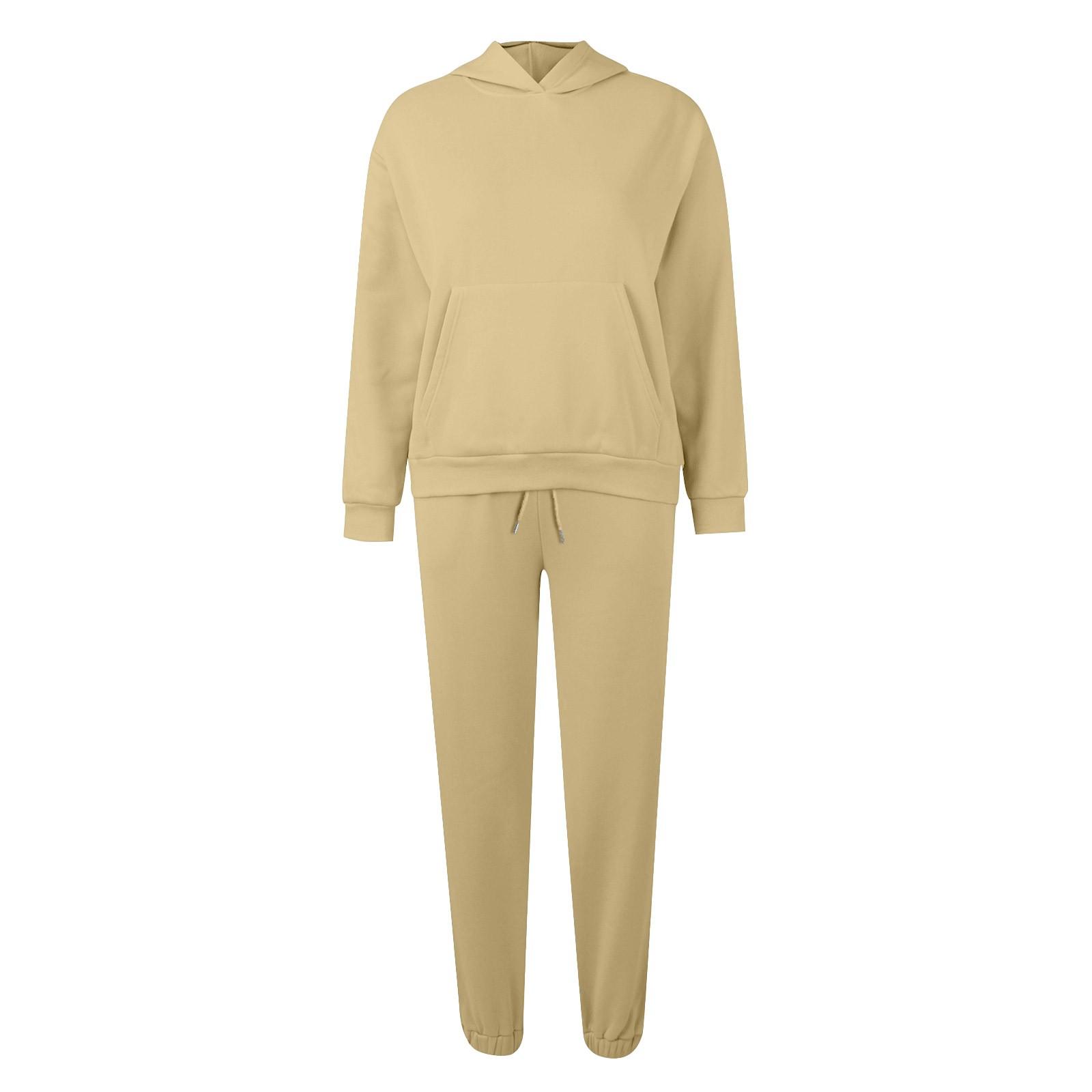 Женский однотонный спортивный комплект с капюшоном и длинными рукавами — фото 5