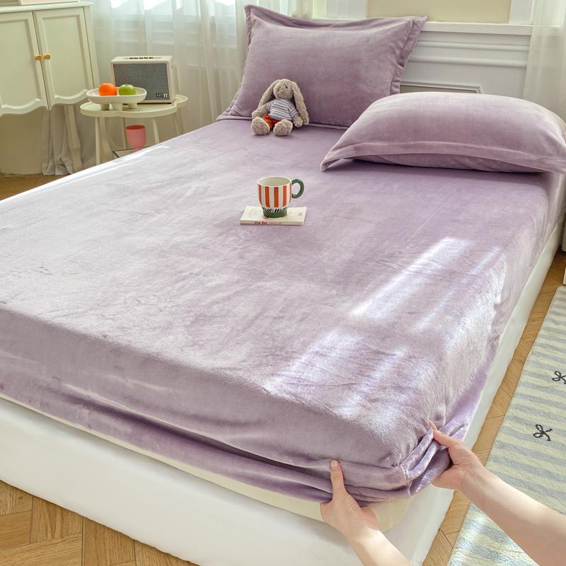1pc Flannel Fleece Bed Sheet Solid Color Bed Cover Velvet Fitted Sheet Non-slip Bed Linen Warm 90x200 Mattress Protectors