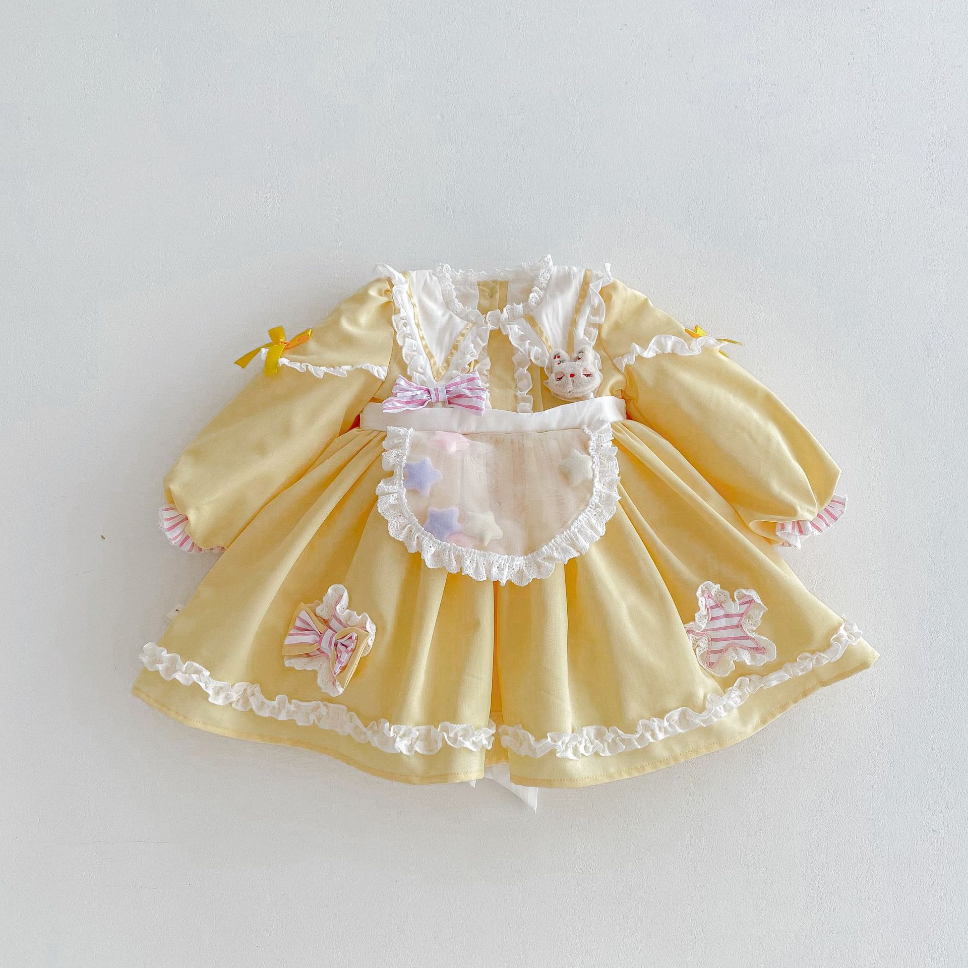 

Девочки Весна 2024 Новое платье принцессы Лолиты из мультфильма Детское брючное платье в иностранном стиле Платье 130cm жёлтый