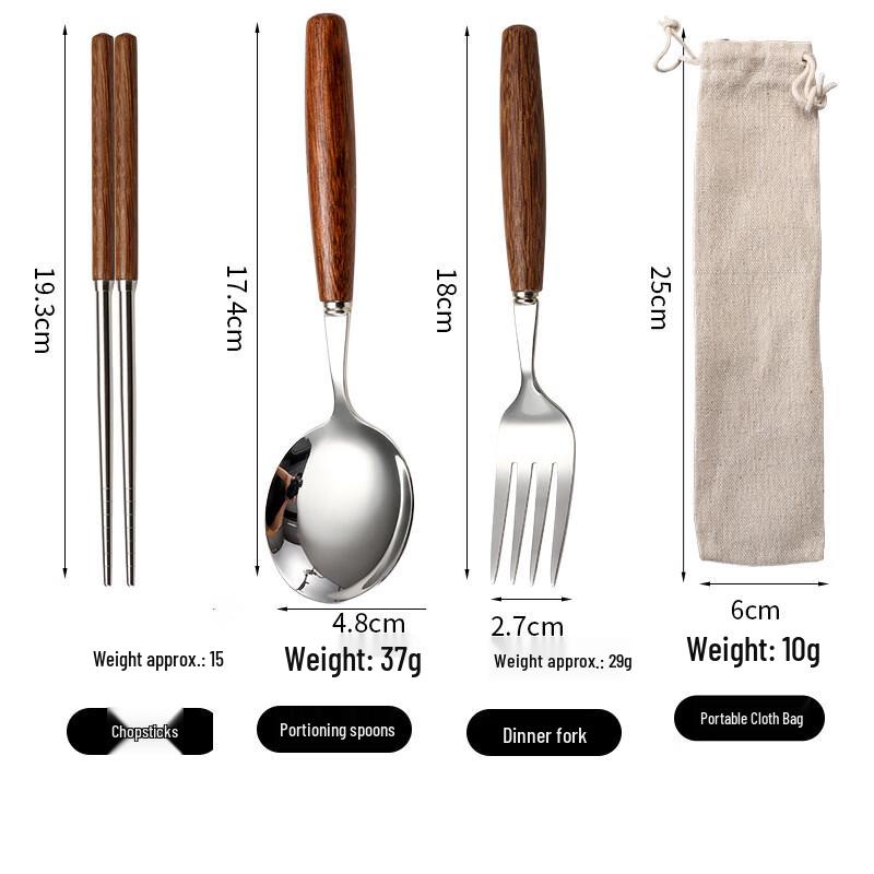 Abay Wooden Handle Stainless Steel Portable Cutlery Set