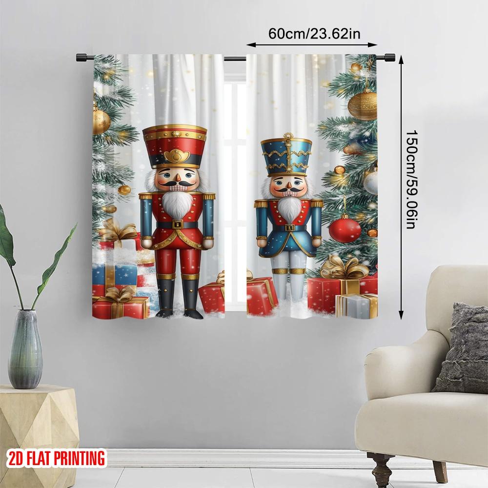 2pcs,2D Plane Printing Curtain Fabric Nutcracker Cheer Versatile Fabric (without Rod) Versatile All Perfect for Bedroom,