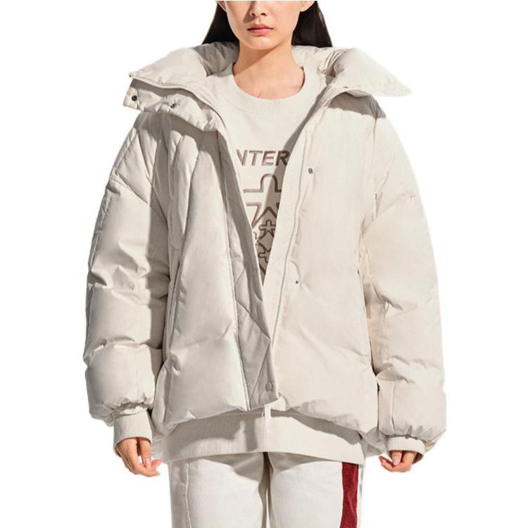 Li Ning CF Su Series Solid Color Logo Zip Stand Collar Down Jacket Women Outerwear White AYMS381-1