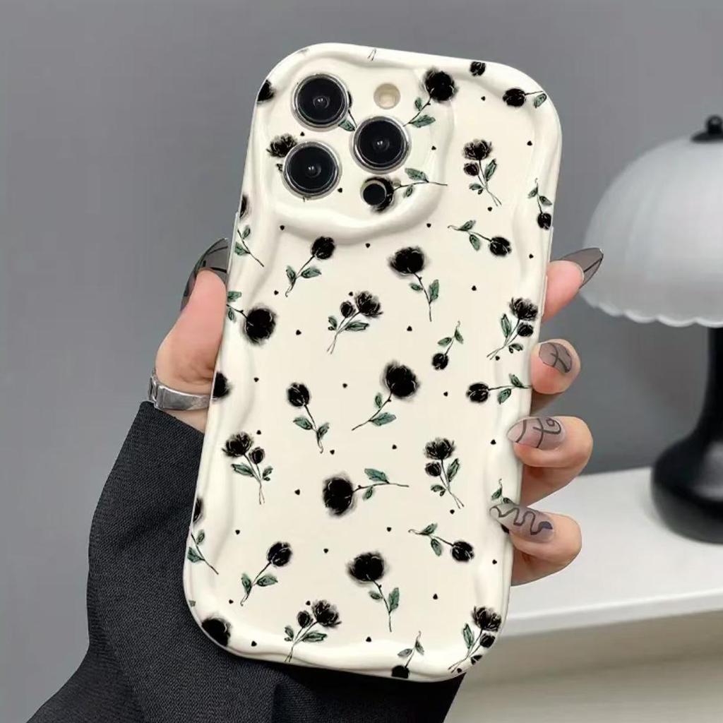 Schwarze florale Handyhülle für iPhone 17/16/15/14/13 Pro Max