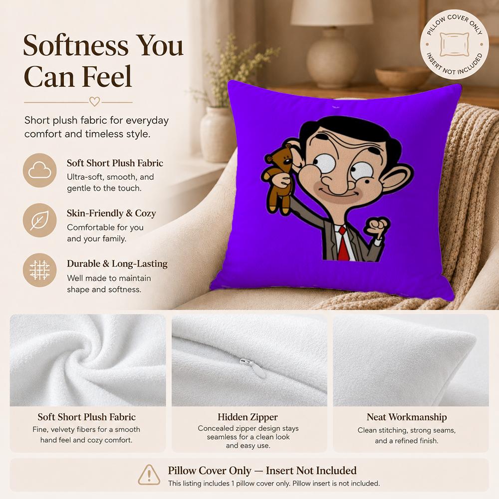 Cartoon M-Mr. BeanS Cushion Cover Double-Sided Printed Pillow Cover Hypoallergenic Dust-Mite Proof