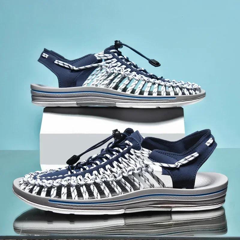 Fashion Summer Men Women Slippers Weaving Design Beach Sandals Breathable Casual Flat Sandals Outdoor Couples Sandals Size 48