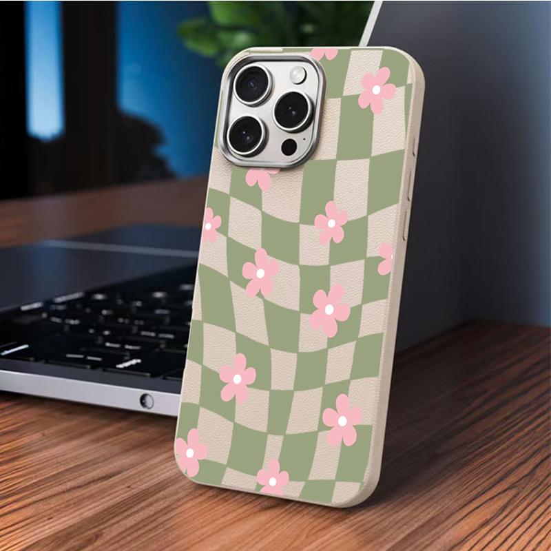 Wave Green Grid Flower Pattern Phone Case for Samsung Galaxy S25 S24 S23 Ultra S22 Plus S21 FE A35 A15 A56 A36 A55 Soft Cover