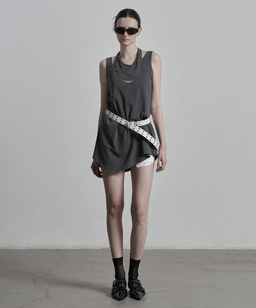 Jenyujeu Layers Cross Asymmetrical Half Sleeveless - Charcoal